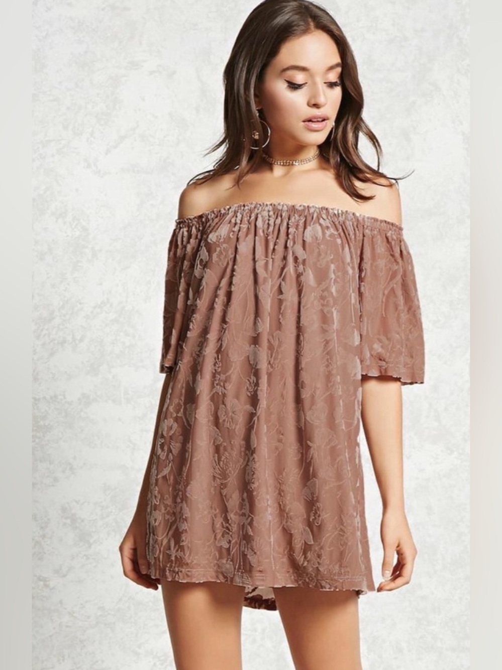 Forever 21 Womens S Floral Velvet Burnout Off Shoulder Mini Dress Bell Sleeve